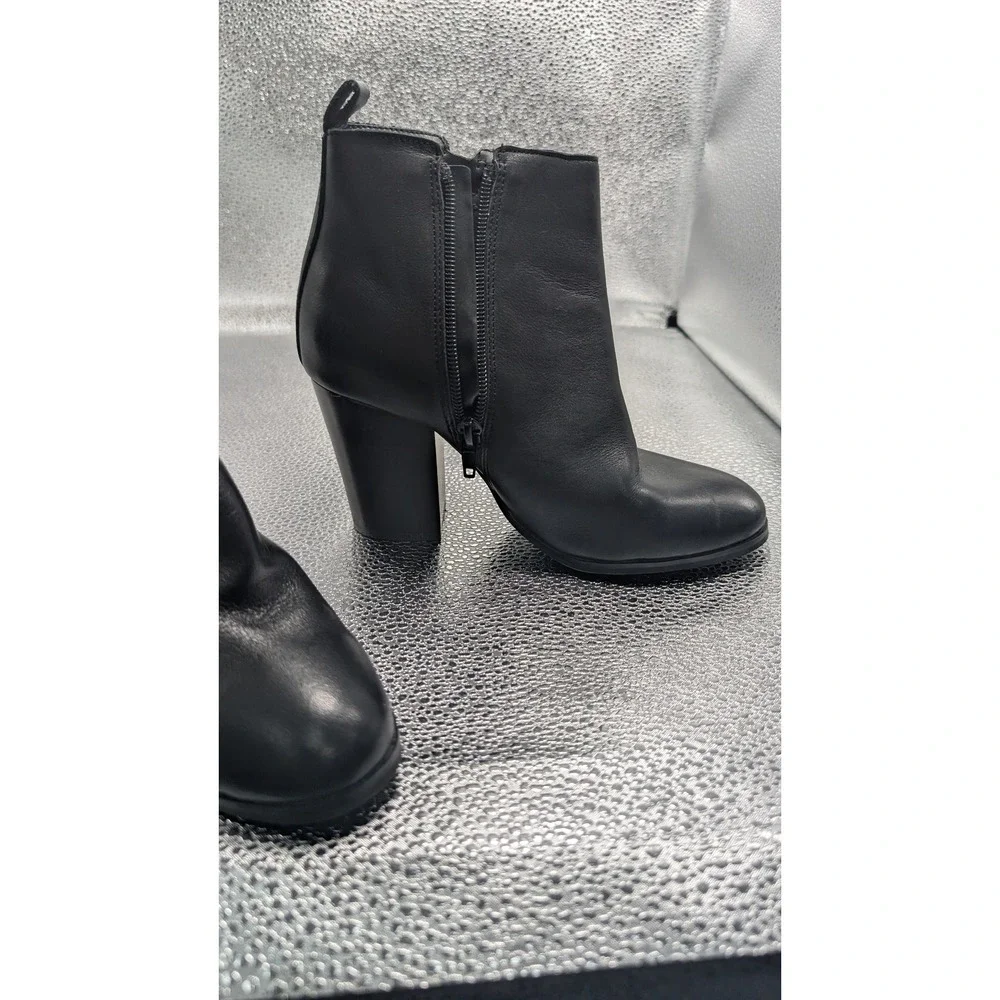 Aldo Black Leather Block Heel Ankle Boots Pillow Walk Dual Zip Womens 5‎ EUR 35